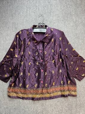 Los Angeles Woman 24W Purple Paisley Satin Blouse Top Made In California